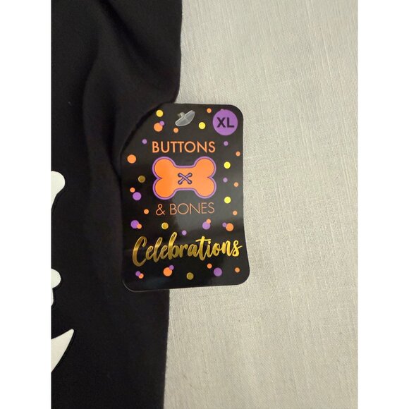Wanna Hang Dog Shirt Halloween Pet Tee Size XL Black Bat Design Buttons and Bone - Picture 4 of 7